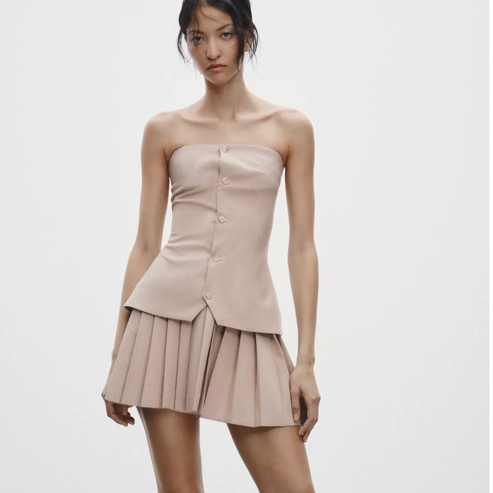 Zara Beige Strapless Mini Dress
